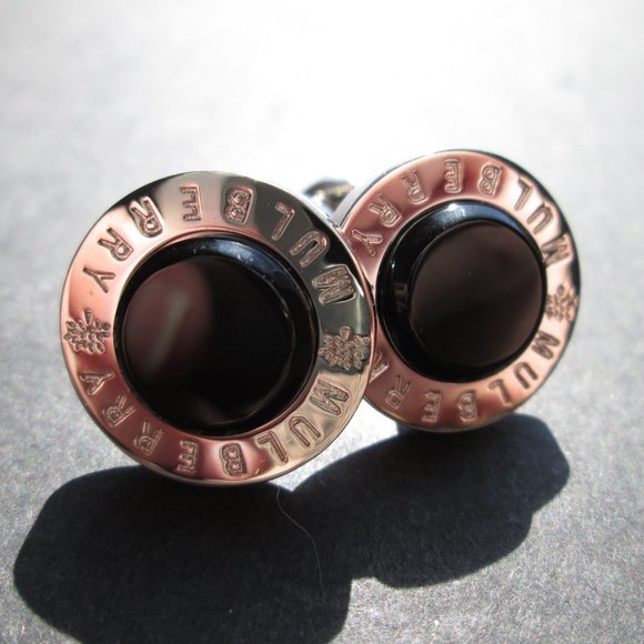 ✨Vintage MULBERRY Cuff Links Cufflinks Silver Black Designer Signed Round Circle - Picture 8 of 13